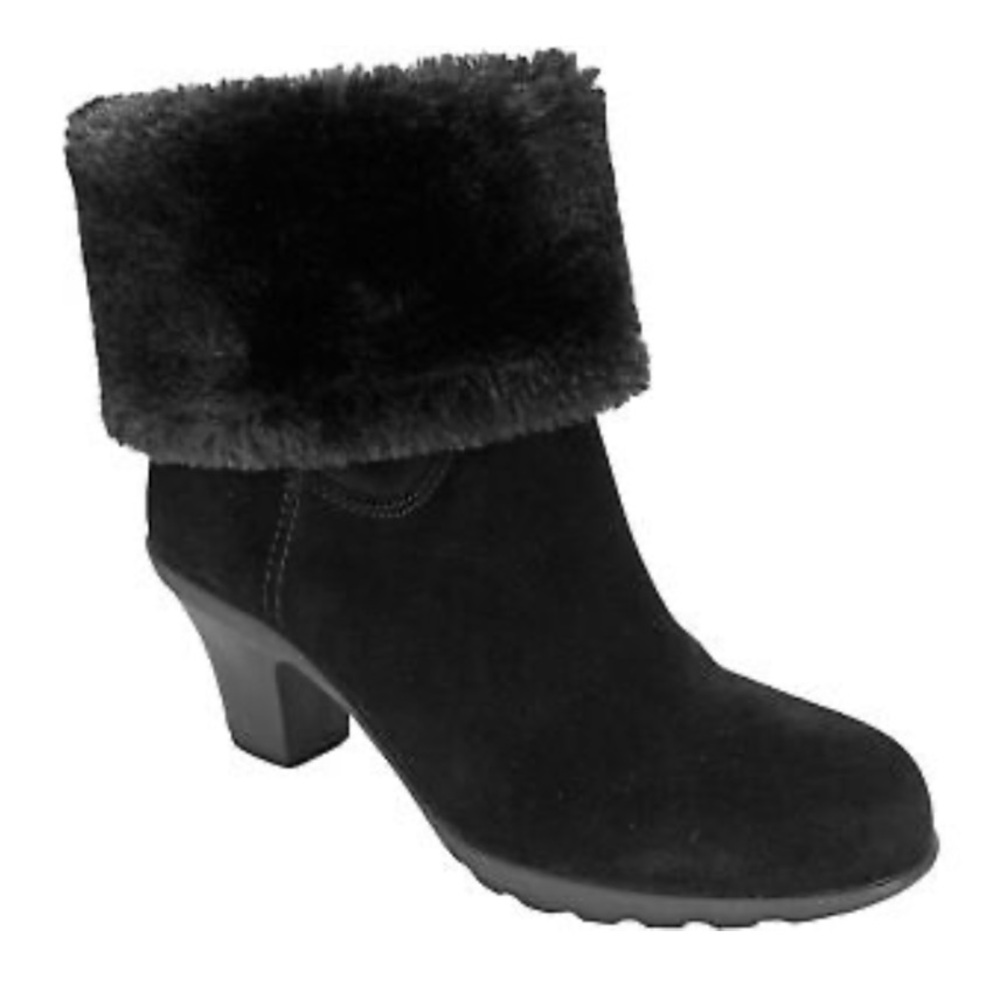 NIB Anne Klein Heward Black Sherpa Lined Heeled Suede Over The Ankle Boots 7.5